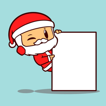 creative mascot Santa Claus peeking over the board