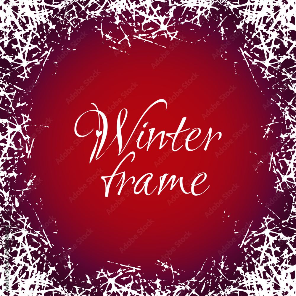Poster ice crystals frame. vector design border with frosted patterns on freeze winter window. holiday back