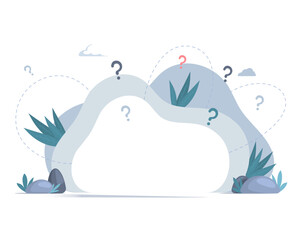 Making confusion concept with empty space for text and question marks. Business decision making doubt about options. Choice about strategy. Decide right solution for questions dilemma situations