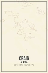 Retro US city map of Craig, Alaska. Vintage street map.