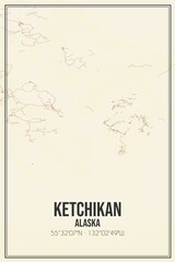 Retro US city map of Ketchikan, Alaska. Vintage street map.