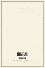 Retro US city map of Juneau, Alaska. Vintage street map.