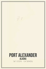 Retro US city map of Port Alexander, Alaska. Vintage street map.