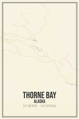 Retro US city map of Thorne Bay, Alaska. Vintage street map.