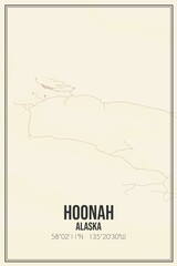 Retro US city map of Hoonah, Alaska. Vintage street map.