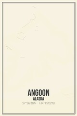 Retro US city map of Angoon, Alaska. Vintage street map.