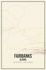 Retro US city map of Fairbanks, Alaska. Vintage street map.