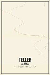 Retro US city map of Teller, Alaska. Vintage street map.