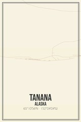 Retro US city map of Tanana, Alaska. Vintage street map.