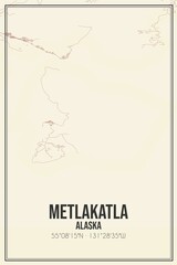 Retro US city map of Metlakatla, Alaska. Vintage street map.