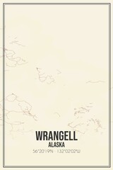 Retro US city map of Wrangell, Alaska. Vintage street map.