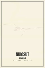 Retro US city map of Nuiqsut, Alaska. Vintage street map.