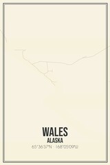 Retro US city map of Wales, Alaska. Vintage street map.