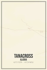 Retro US city map of Tanacross, Alaska. Vintage street map.