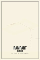 Retro US city map of Rampart, Alaska. Vintage street map.