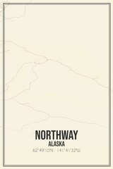 Retro US city map of Northway, Alaska. Vintage street map.