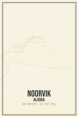 Retro US city map of Noorvik, Alaska. Vintage street map.