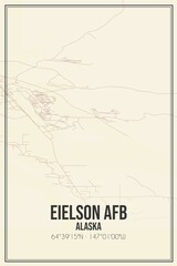 Retro US city map of Eielson Afb, Alaska. Vintage street map.