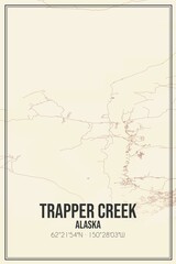 Retro US city map of Trapper Creek, Alaska. Vintage street map.