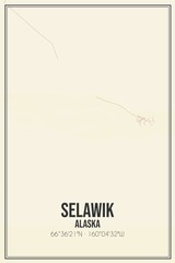 Retro US city map of Selawik, Alaska. Vintage street map.