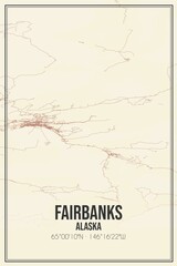 Retro US city map of Fairbanks, Alaska. Vintage street map. - obrazy, fototapety, plakaty