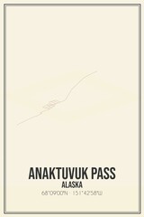 Retro US city map of Anaktuvuk Pass, Alaska. Vintage street map.