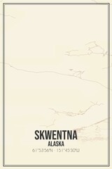 Retro US city map of Skwentna, Alaska. Vintage street map.