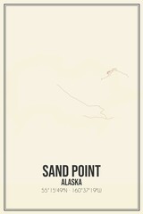 Retro US city map of Sand Point, Alaska. Vintage street map.
