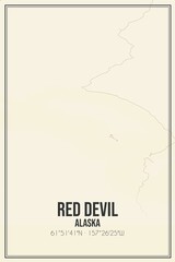 Retro US city map of Red Devil, Alaska. Vintage street map.