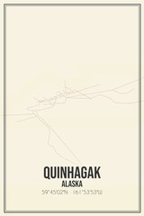 Retro US city map of Quinhagak, Alaska. Vintage street map.