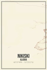 Retro US city map of Nikiski, Alaska. Vintage street map.