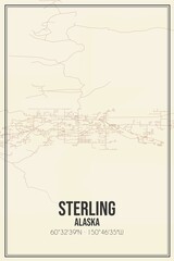 Retro US city map of Sterling, Alaska. Vintage street map.