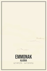 Retro US city map of Emmonak, Alaska. Vintage street map.