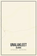 Retro US city map of Unalakleet, Alaska. Vintage street map.