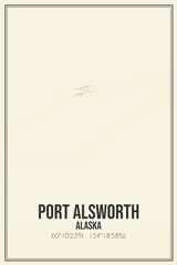 Retro US city map of Port Alsworth, Alaska. Vintage street map.