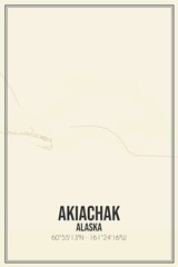 Retro US city map of Akiachak, Alaska. Vintage street map.