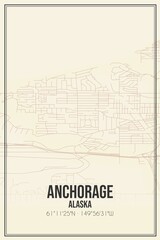 Retro US city map of Anchorage, Alaska. Vintage street map.