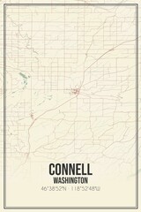 Retro US city map of Connell, Washington. Vintage street map.