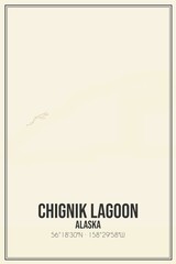 Retro US city map of Chignik Lagoon, Alaska. Vintage street map.