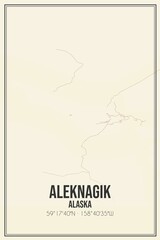 Retro US city map of Aleknagik, Alaska. Vintage street map.
