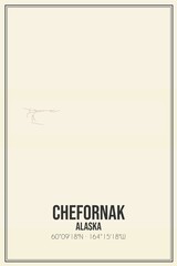 Retro US city map of Chefornak, Alaska. Vintage street map.