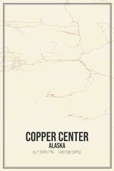 Retro US city map of Copper Center, Alaska. Vintage street map.