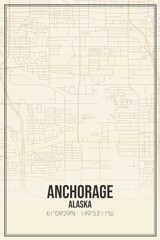 Retro US city map of Anchorage, Alaska. Vintage street map.