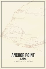Retro US city map of Anchor Point, Alaska. Vintage street map.