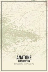 Retro US city map of Anatone, Washington. Vintage street map.