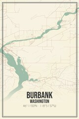 Retro US city map of Burbank, Washington. Vintage street map.