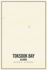 Retro US city map of Toksook Bay, Alaska. Vintage street map.