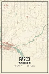 Retro US city map of Pasco, Washington. Vintage street map.