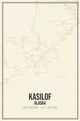 Retro US city map of Kasilof, Alaska. Vintage street map.