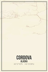 Retro US city map of Cordova, Alaska. Vintage street map.